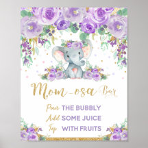 Símbolo Chá de fraldas de Elefante Floral Roxo Mom