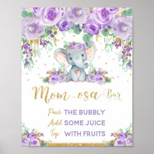 Poster Símbolo Chá de fraldas de Elefante Floral Roxo Mom