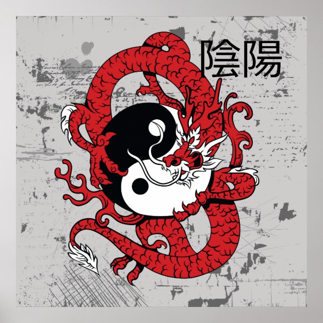 Poster Símbolo chinês Yin yang e dragão (Frente)