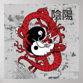 Poster Símbolo chinês Yin yang e dragão