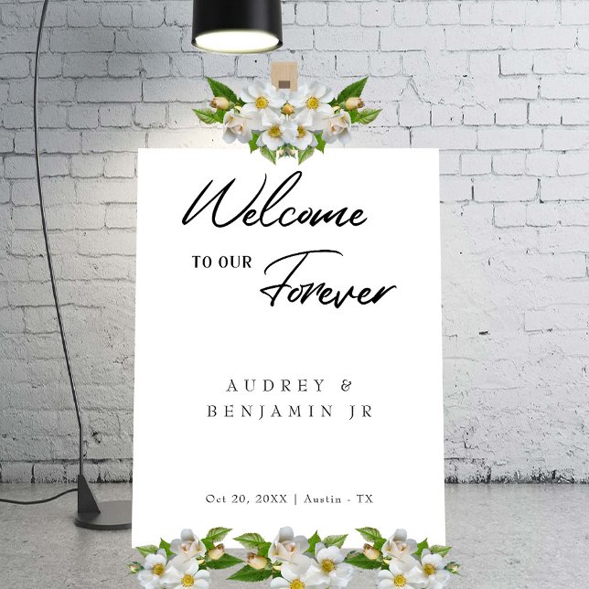 Poster Símbolo Clássico de Boas-vindas ao Casamento Negra (Classic Modern Black Wedding Welcome Sign on White)