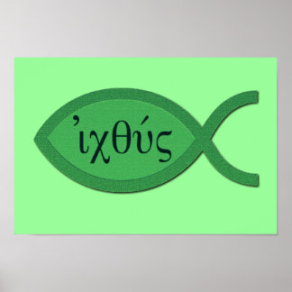 Póster Símbolo Cristão de Peixes IXOYE - Pergaminho Verde