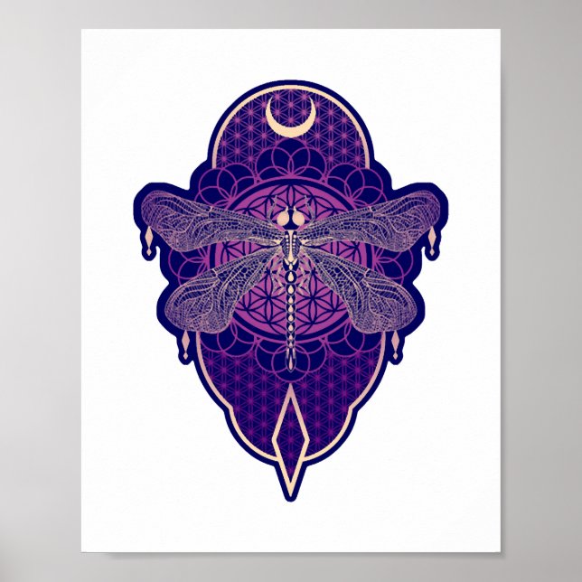 Poster Símbolo da Flor de Vida Mandala, Dragonfly Geométr (Frente)