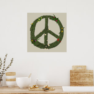 Poster Símbolo da PAZ Flores de Grama Real Sinal Hippie d