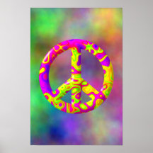 Símbolo da Paz psicodélico amarelo rosa 3D no Plas