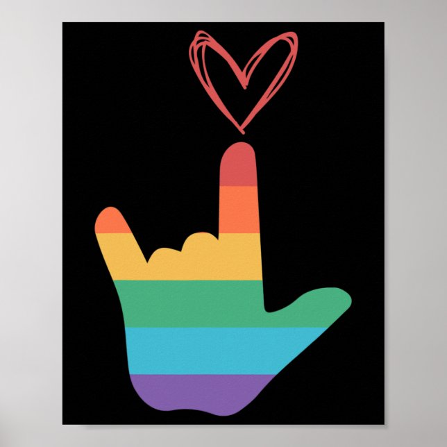 Poster Símbolo de Amor do Arco-Íris ASL Surdo (Frente)