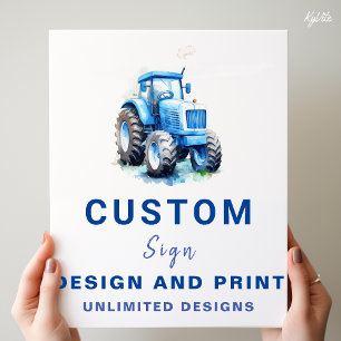 Poster Símbolo de Aniversário Personalizado de Trator Azu