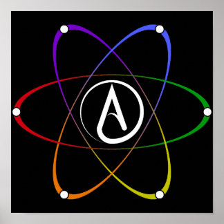 Poster Símbolo de Átomo Ateu Arco-íris Branco