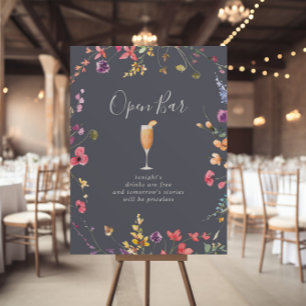 Poster Símbolo de Bar Aberto de Casamento Floral Selvagem