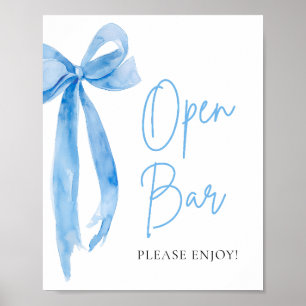 Poster Símbolo de Bar Aberto Elegante de Aquarela Azul Du