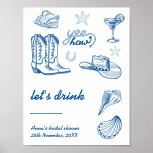 Poster Símbolo de Bar de Bachelorette de Cowgirl Costeira