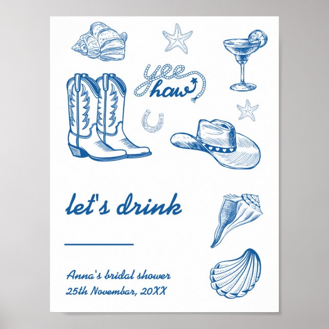 Poster Símbolo de Bar de Bachelorette de Cowgirl Costeira (Frente)