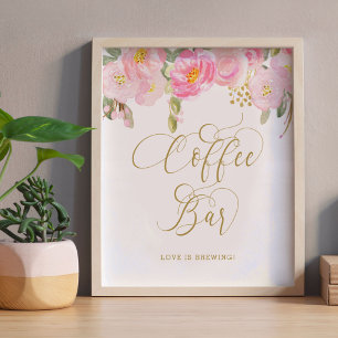 Poster Símbolo de Bar de café rosa Dourado