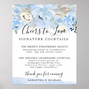 Poster Símbolo de Bar de Casamento Blue Floral