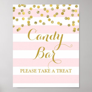 Poster Símbolo de Bar doce Rosa Stripes Dourado Confetti