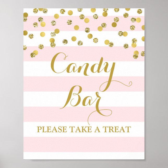 Poster Símbolo de Bar doce Rosa Stripes Dourado Confetti (Frente)