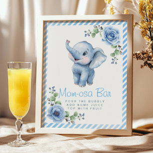 Poster Símbolo de Bar Mãe-osa - Blue Floral Baby Showe