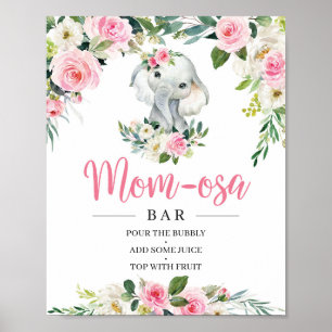 Poster Símbolo de Bar Mãe-osa Floral Blush Elephant Blush