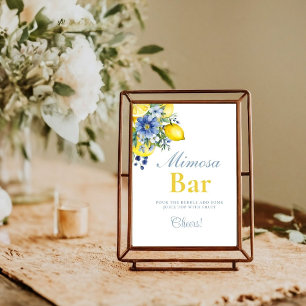 Poster Símbolo de Bar Mimosa de Citrus Floral Blue Lemon