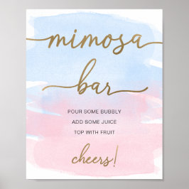Poster Símbolo de Bar Mimosa Dourado de Cor Azul-Rosa