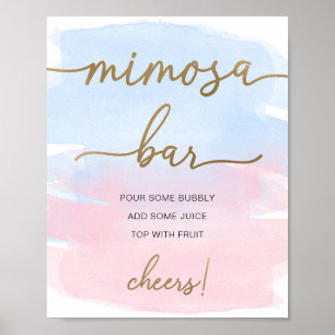 Poster Símbolo de Bar Mimosa Dourado de Cor Azul-Rosa