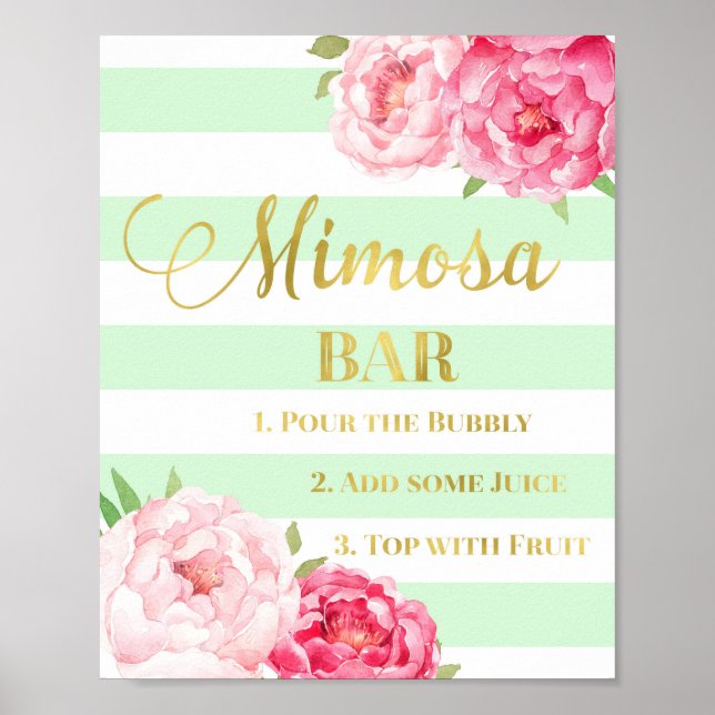 Poster Símbolo de Bar Mimosa Floral Cor-de-rosa Dourado - (Frente)