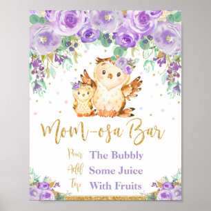 Poster Símbolo de Bar Momosa Chá de fraldas Floral Roxo