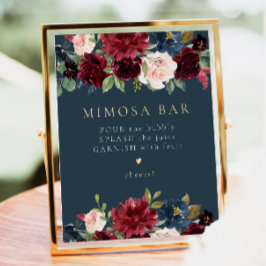 Poster Símbolo de Bar Russo Burgundy & Marinho Blue Flora