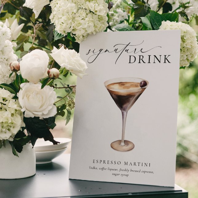 Poster Símbolo de Bebida de Assinatura Mínima Moderna (Signature Drinks Sign Ellesmere White)