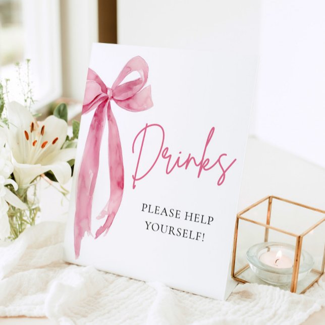 Poster Símbolo de Bebidas de Arco Rosa Elegante com Cobra (Watercolor Elegant Blush Pink Bow Drinks Sign)