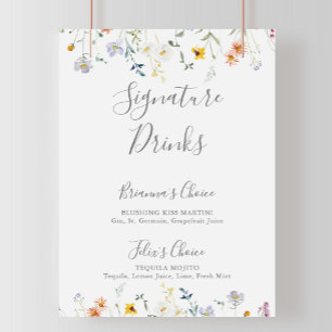 Poster Símbolo de Bebidas Florais Multicolores Selvagens