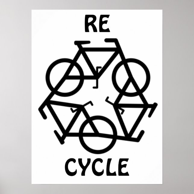Póster Símbolo de Bicicleta do Reciclar RE CYCLE (Frente)