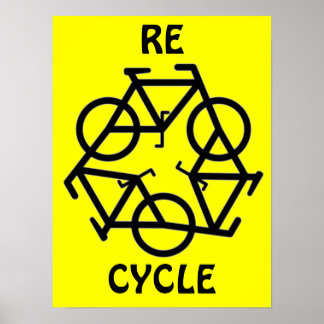 Poster Símbolo de Bicicleta do Reciclar RE CYCLE
