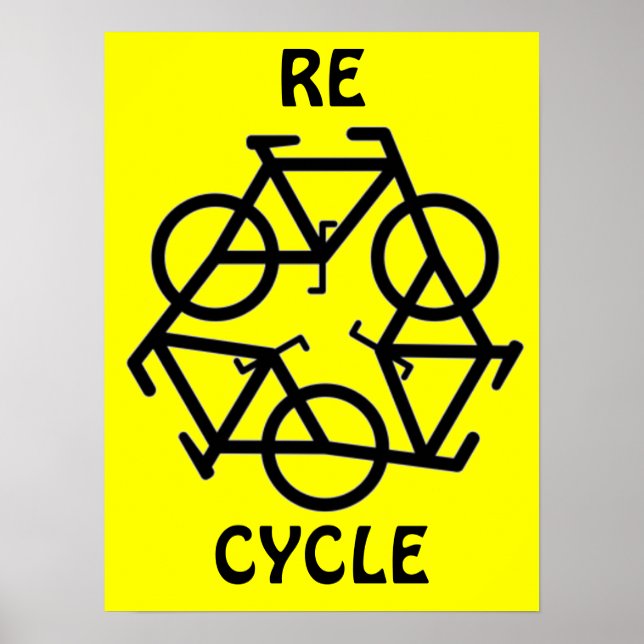 Poster Símbolo de Bicicleta do Reciclar RE CYCLE (Frente)