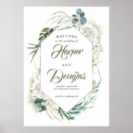 Poster Símbolo de Boas-vindas da Hydrangea Branca e Casam