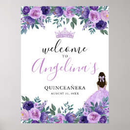 Poster Símbolo de boas-vindas da Quinceanera Floral Purpl