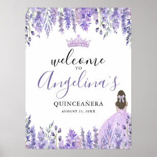 Poster Símbolo de boas-vindas da Quinceanera Floral Purpl