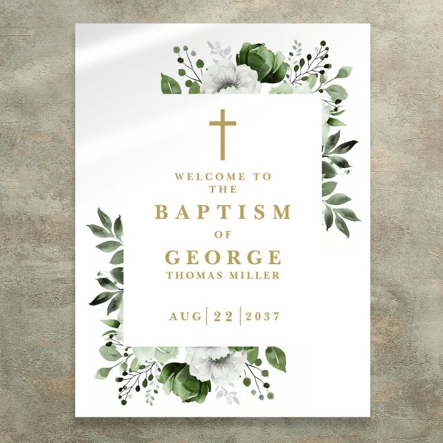 Poster Símbolo de boas-vindas do Batismo Botânico Verde-O (Olive Green Botanical Modern Baptism Welcome Sign)
