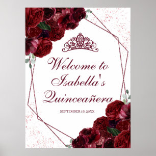 Poster Símbolo de boas-vindas do Burgundy Floral Quincea