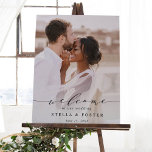 Poster Símbolo de boas-vindas do casamento com fotos da c<br><div class="desc">Esta placa de boas-vindas do casamento chic mostra uma caligrafia elegante com uma foto. Para personalização mais avançada deste design,  clique no link Personalizar Mais para alterar a fonte,  o tamanho e a cor.</div>