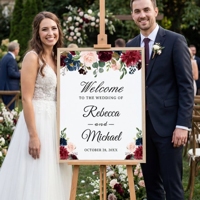 Poster Símbolo de boas-vindas do Casamento Floral Azul Bl (Criador carregado)