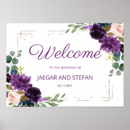 Poster Símbolo de Boas-vindas do Casamento Floral Azul La