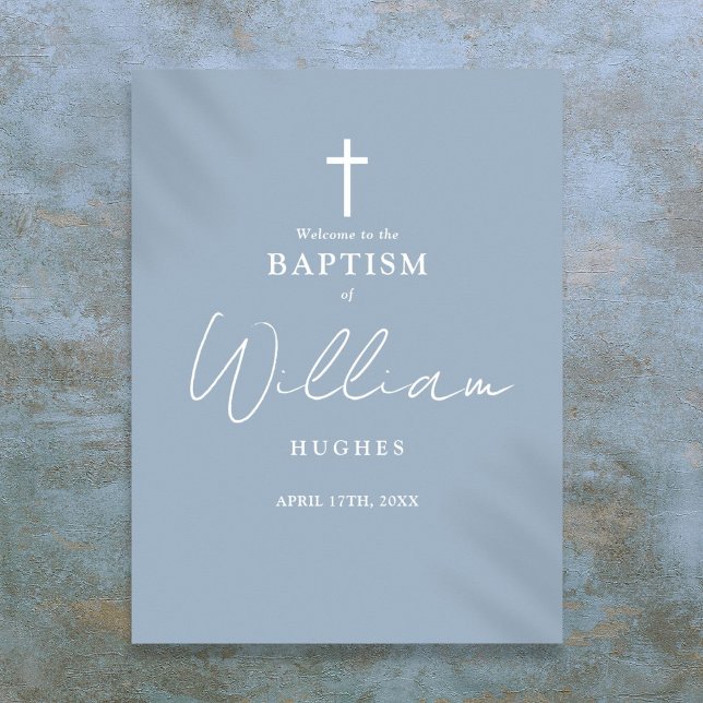 Poster Símbolo de boas-vindas do Dusty Blue Baptism (Dusty Blue Baptism Christening Welcome Sign)