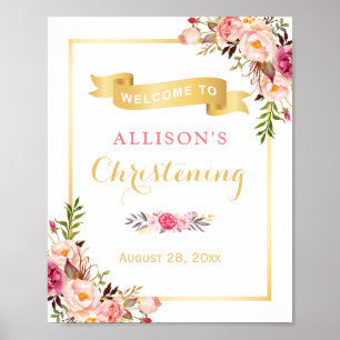Poster Símbolo de Boas-vindas Elegante Chic Floral Dourad