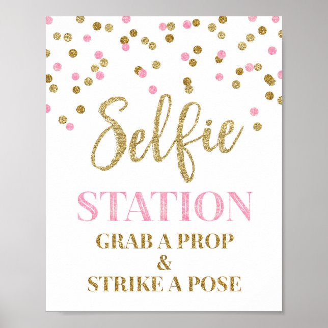 Póster Símbolo de Casamento da Estação Selfie Dourado Ros (Frente)