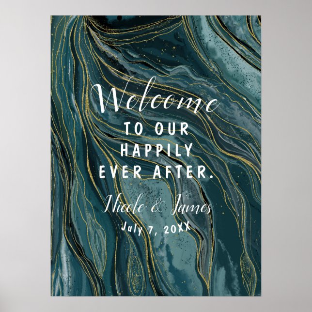 Poster Símbolo de Casamento de Cor de Água do Abstrato Az (Frente)