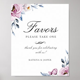 Poster Símbolo de Casamento de Favor Floral de Mauve Azul