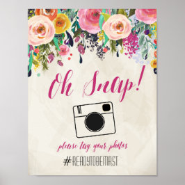 Póster Símbolo de Casamento de Hashtag Floral de Watercol