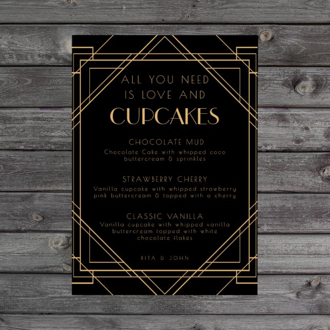 Poster Símbolo de casamento do Menu de Cupcake Dourado Cl (Criador carregado)