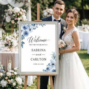 Poster Símbolo de Casamento Floral Azul Bohemian Dusty